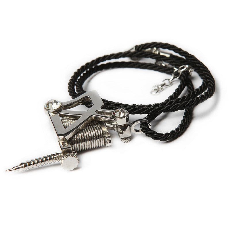TATTOO MACHINE PENDANT & SILK NECKLACE SET [A]