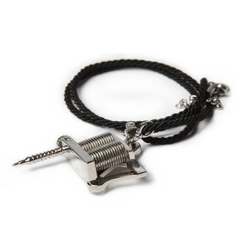TATTOO MACHINE PENDANT & SILK NECKLACE SET [A]