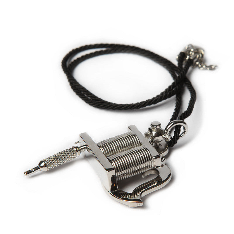 TATTOO MACHINE PENDANT & SILK NECKLACE SET [B]