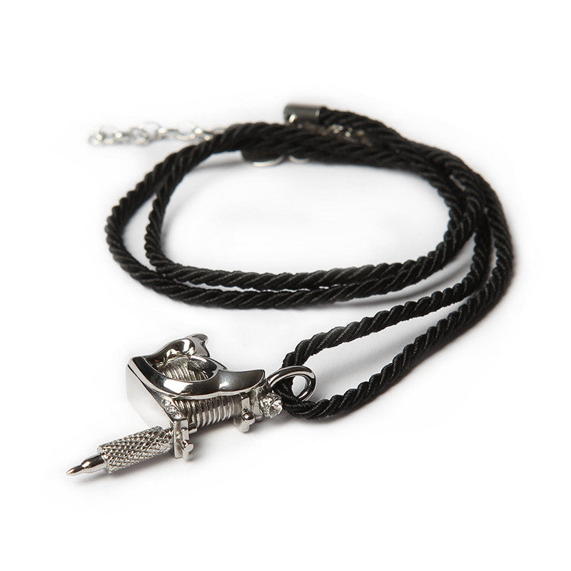 TATTOO MACHINE PENDANT & SILK NECKLACE SET [D]